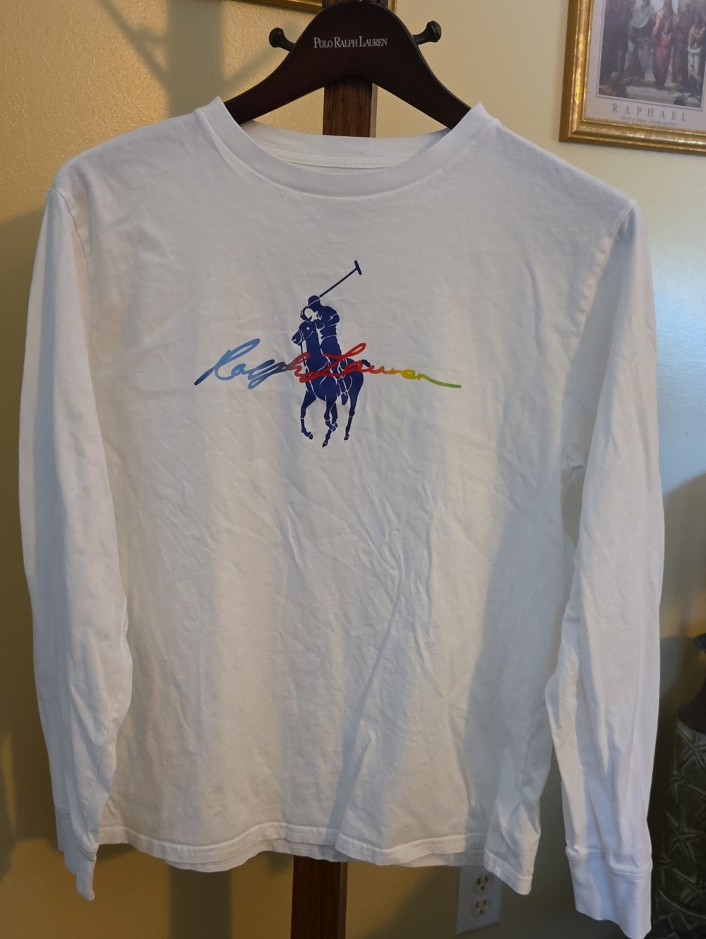 Ralph Lauren Boy's White Long-Sleeve Tee with Multicolor Polo Player Graphic